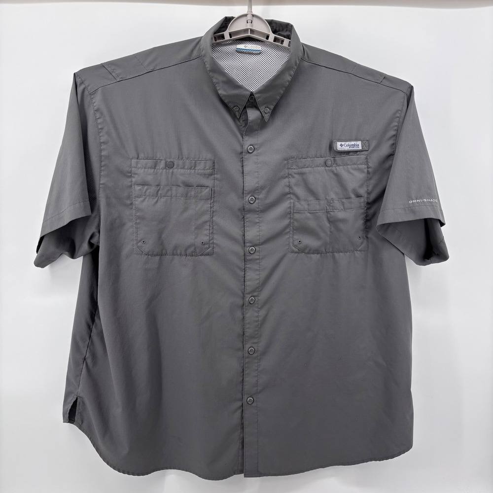 Columbia Tamiami II PFG Button Shirt Men 4X Gray Short Sleeve Fishing Vented UPF - Picture 2 of 12